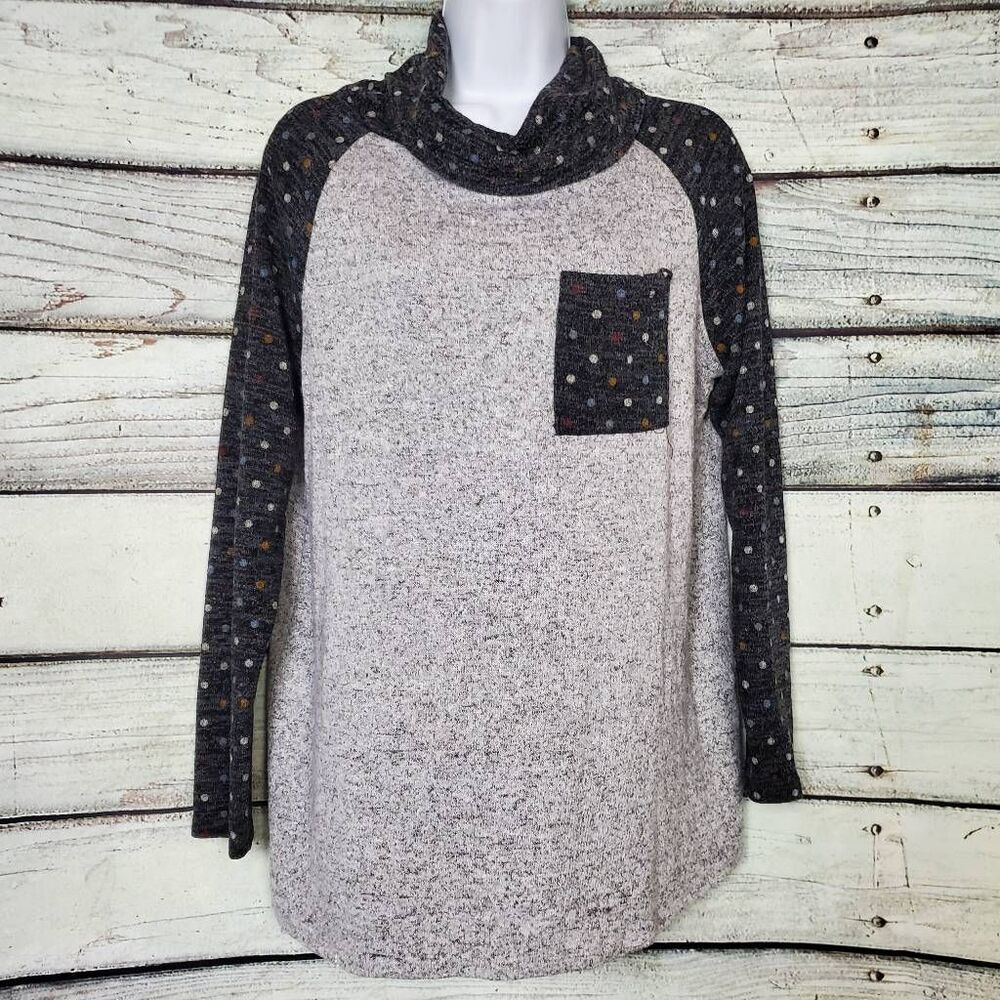 White Birch Gray Polka Dot Cowl Neck Pullover Top Women’s Medium USA Made